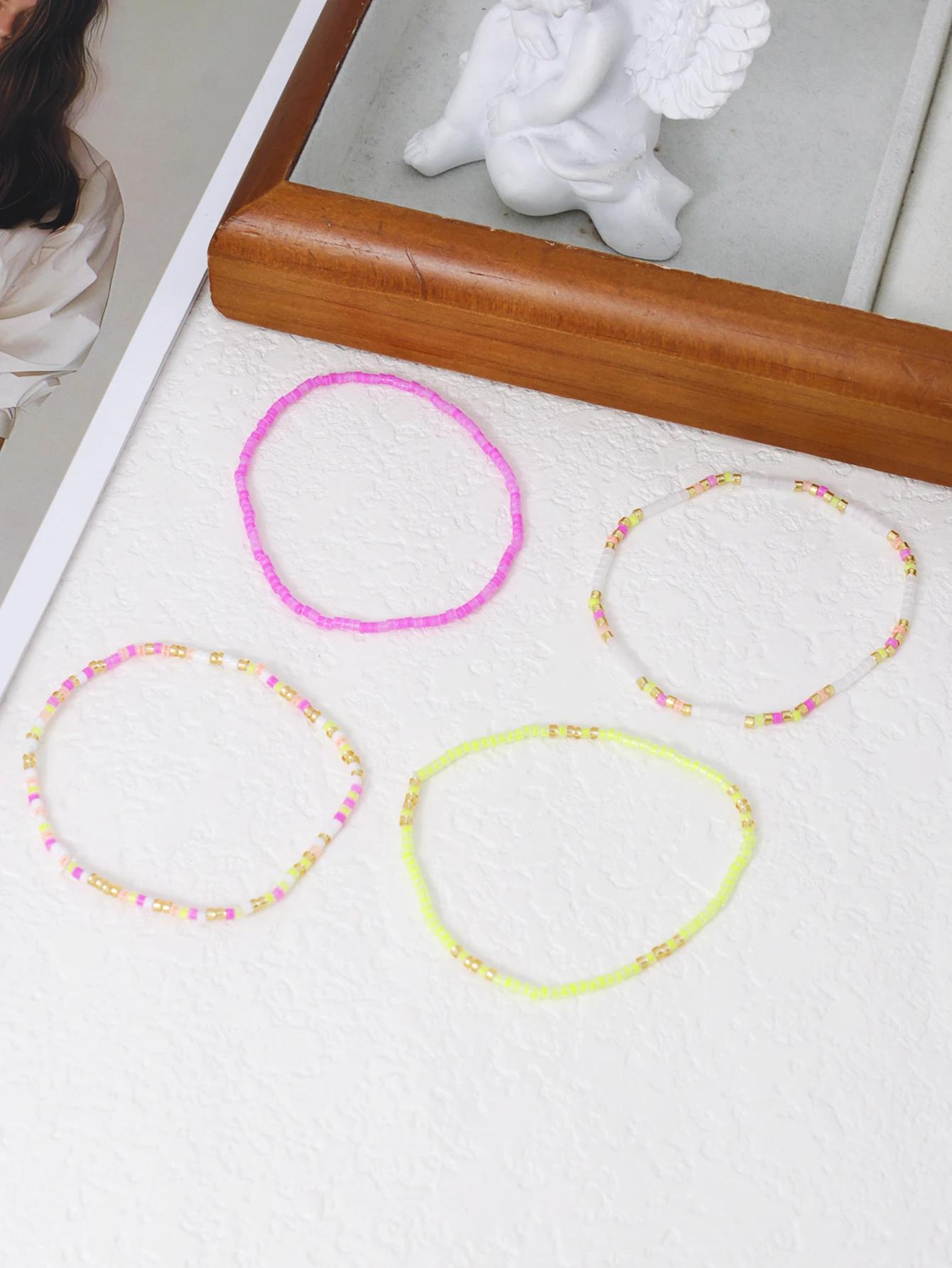 

Набор из 4 модных женских милых браслетов из бусин конфетных цветов, праздничные украшения для музыкального фестиваля, подарок для дружбы