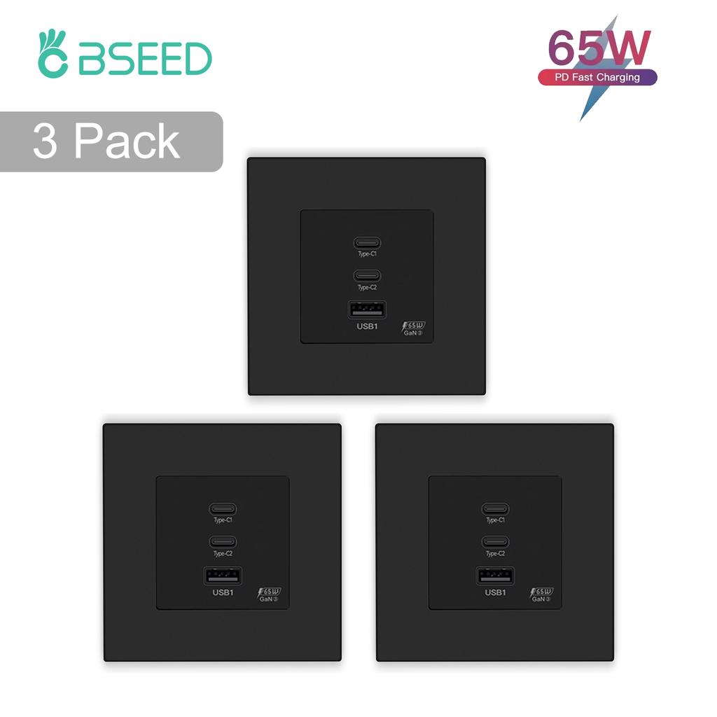 BSEED EU Wall Power Socket With Dual Type-c USB 65W Fast Ports For Phone Laptop Charging Matte Plastic Frame 1/2/3/4Pack