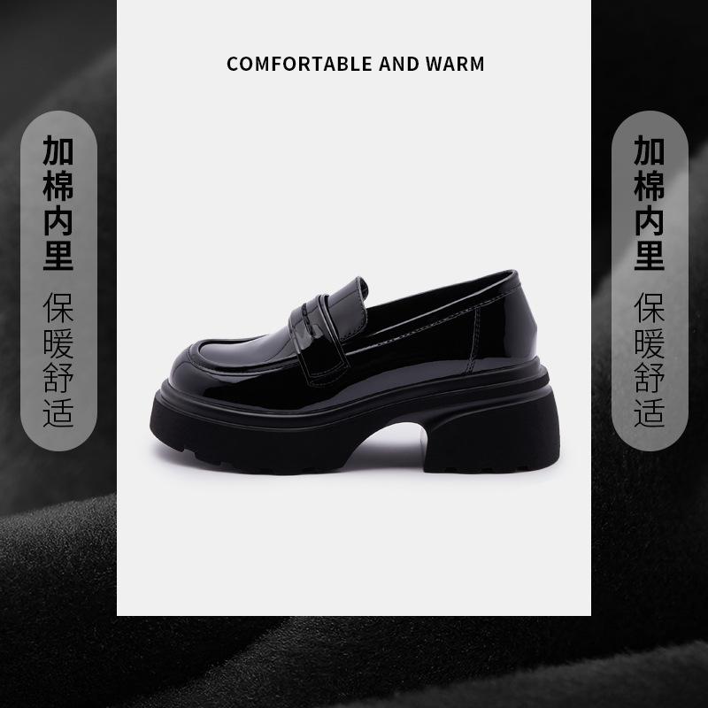 Small leather shoes women's 2025 autumn new British style platform muffin loafers women's black college style foot shoes