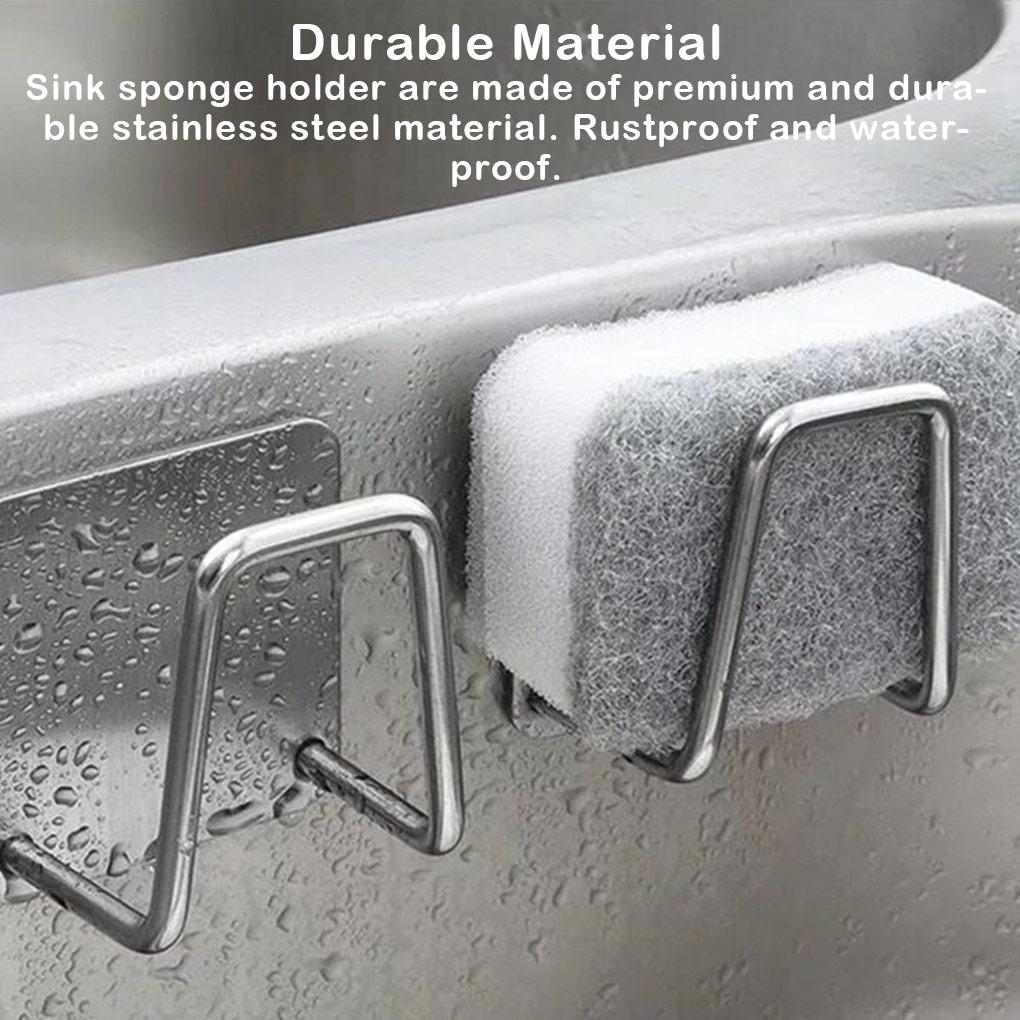 5 Pieces Sponges Racks Stainless Steel Self Adhesive Hook Drill-Free Multifunctional Drain Drying Rack Bathroom Countertop