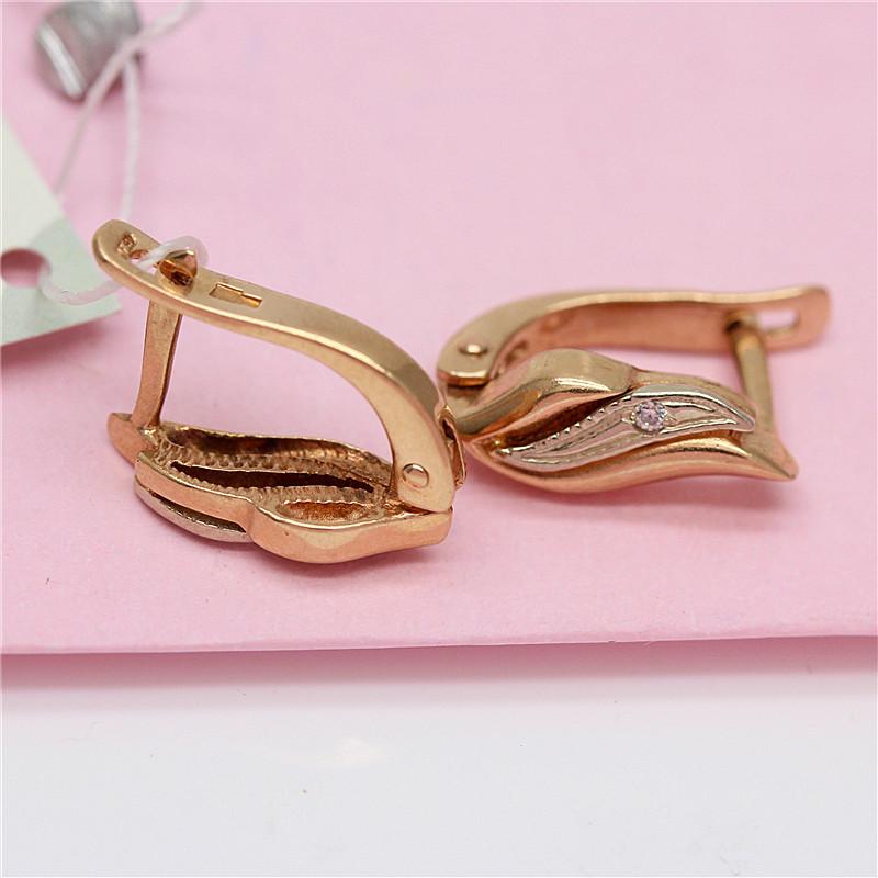Exquisite Russian 585 Purple Gold Classic Inlaid Zircon-Plated Rose Gold Fashion Wing Ear Buckle Personalized Earrings