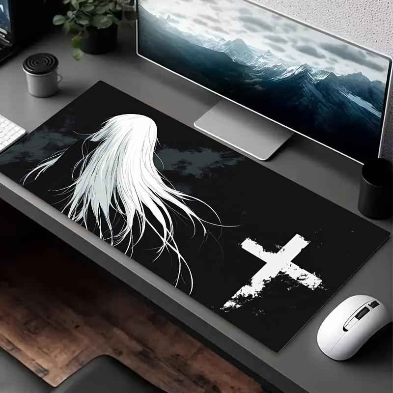 A Long Mouse Pad Featuring a Black And White Minimalist Design with a LongHaired Cross Pattern SlipResistant And Washable 300x800x2mm