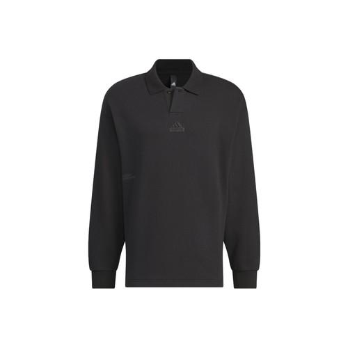 

adidas American retro plain color loose long-sleeve Polo shirt, unisex, black S чёрный