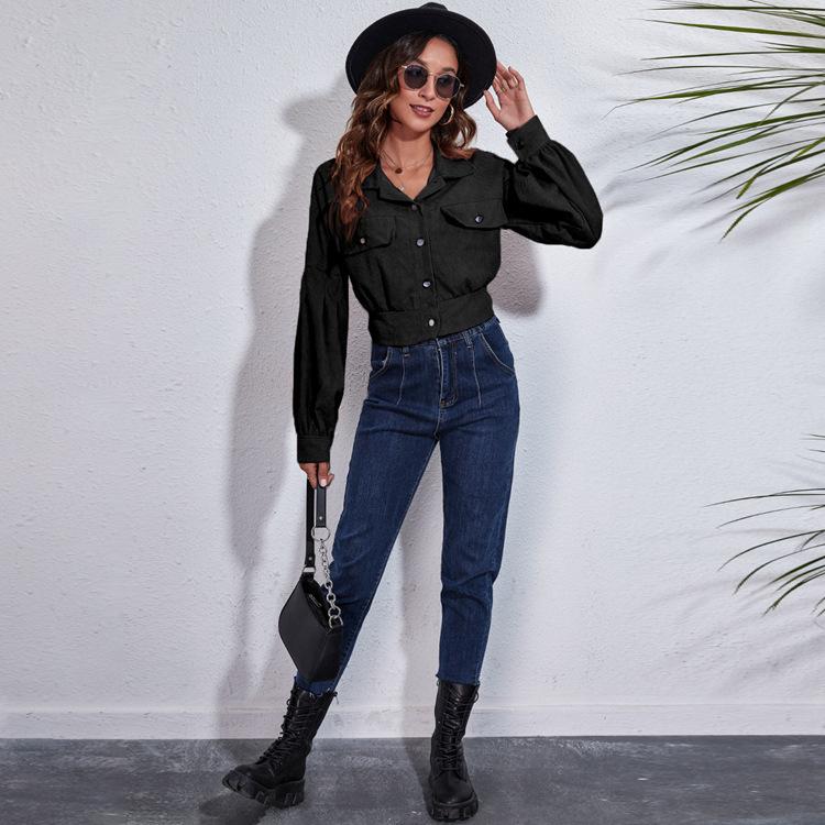 Ženy podzim zima dvoukapsové jednobarevné manšestrové bundy kabát oblečení