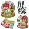 Cartoon Farm Ranch Cows Animals Children'S Birthday Party Cutlery Paper Plates Paper Cups Tissue Tablecloths Party Supplies
