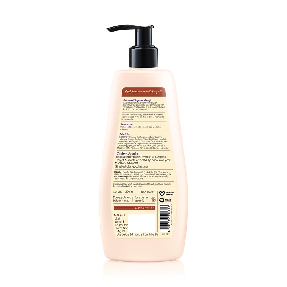 Plum BodyLovin' Vanilla Caramello Body Lotion 200ml Pack of 1 | Deep Moisturizing Non-Greasy Glow for Dry Skin