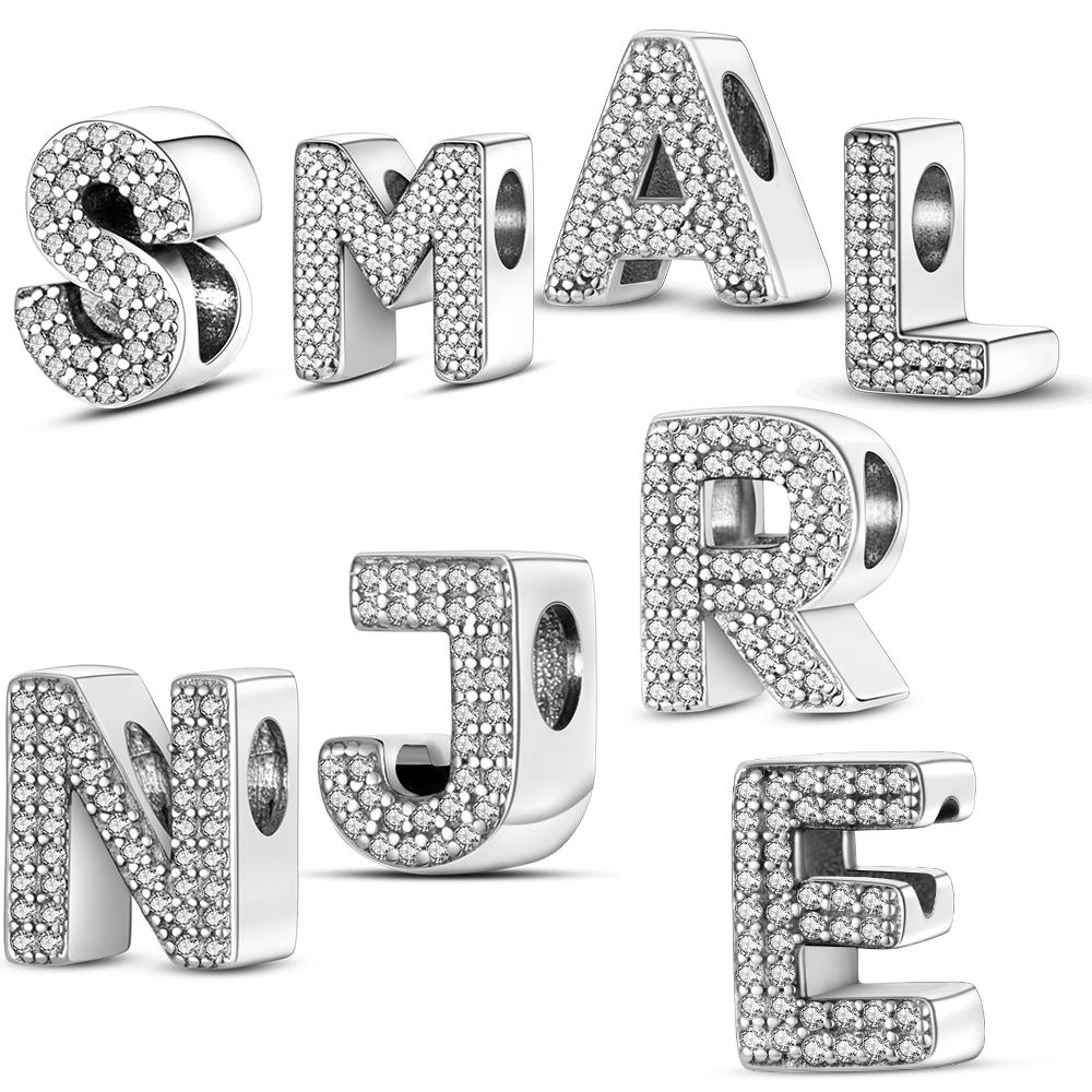 

Silver Plated Charms Zircon Alphabet A-Z Beads Pendants Dangles Fit Original Charm Bracelet Women DIY Gift Jewelry