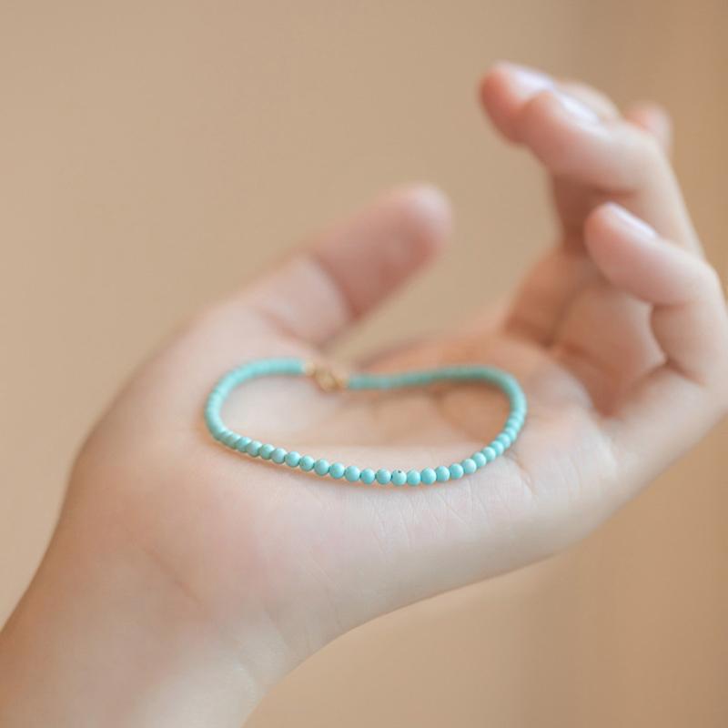 Dainty Tiny Blue Natural Stone Moonstone Beads Bracelet for Women Healing 7 Chakra Delicate Small Stacking Bracelet