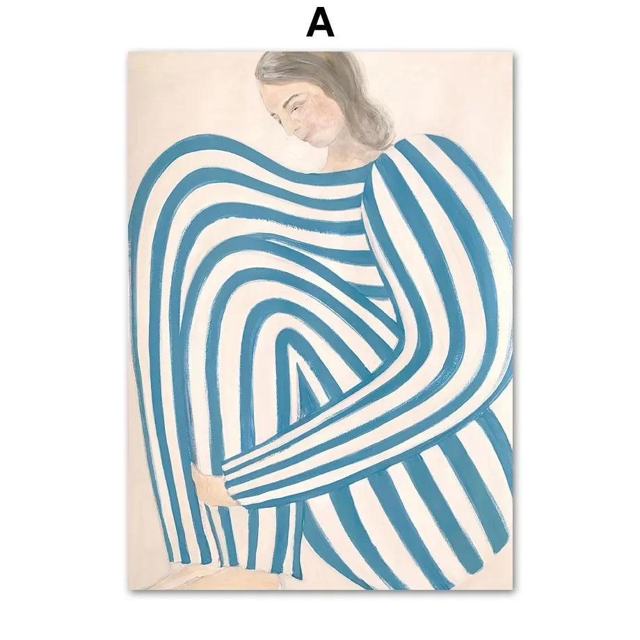 Classic Abstract Wall Art Linde Striped Pajamas Curves HD Canvas Print Poster for Living Room Bedroom Decor