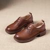 First Layer Cowhide Loafers Women's Spring and Autumn New Casual Retro Lace-up British Style Work Small Leather Shoes Women's Single Shoes