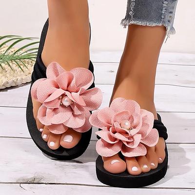 Trendy Floral Decorative Slippers 2024 Summer New Thick Soled Casual Herringbone Slippers for Daily Comfort Zapatos De Mujer