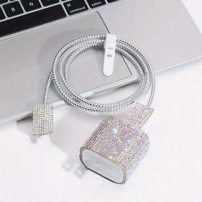 Sparkling Rhinestones Charging Protectors Set With TPU Cover And Cable Clip For 20W 18W Fast Charging Accessories