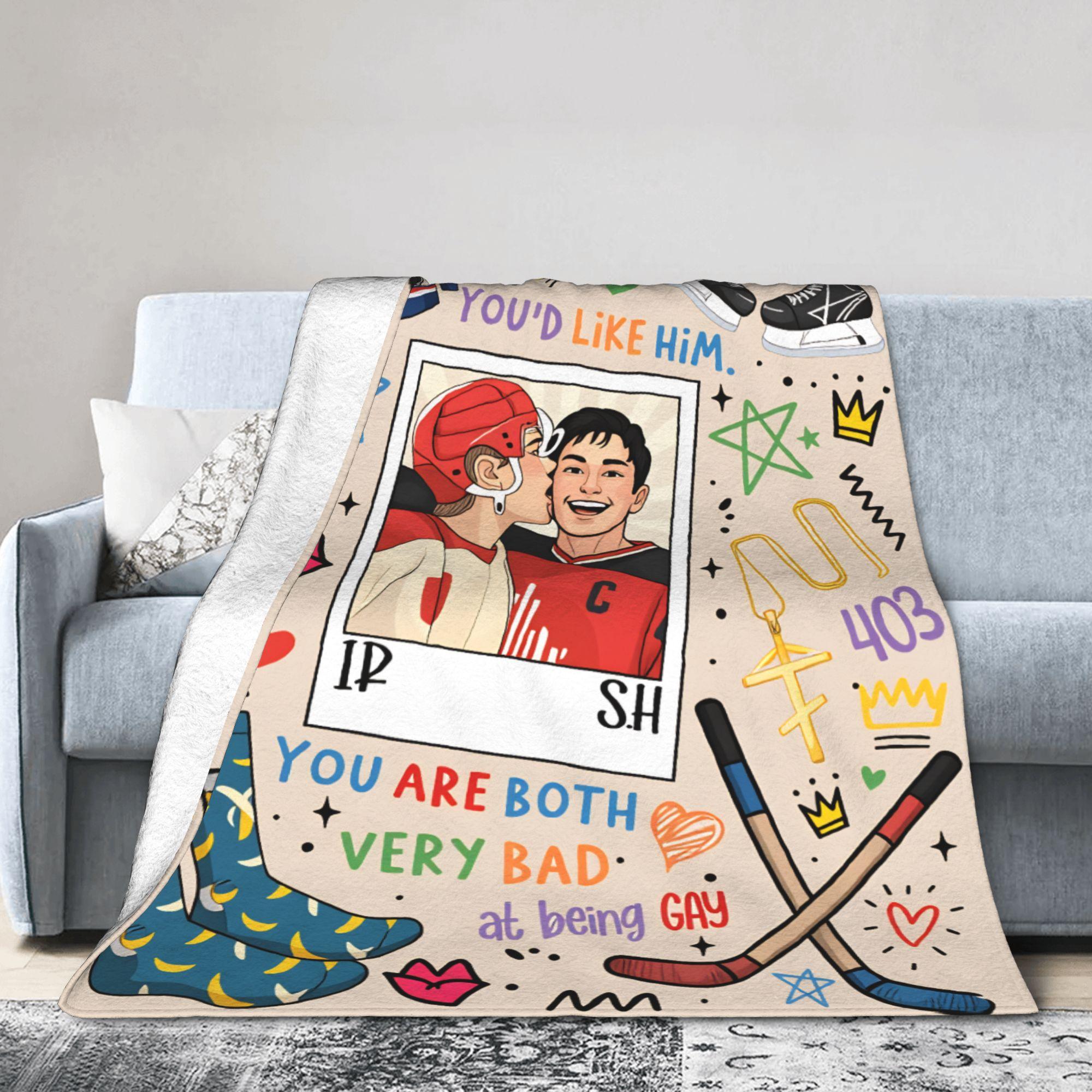 Heated Rivalry Knitted Blankets Fleece Hockey Romance Ultra-Soft Throw Blankets for Car Sofa Couch Bedspread 75X95CM
