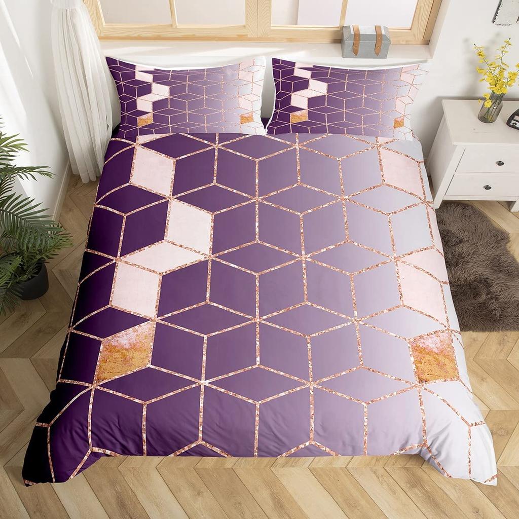 Marble Duvet Cover Queen Full for Kids Boys Girls Modern Luxury Marble Print Comforter Cover Geometric Cube Bedding Set 2/3Pcs