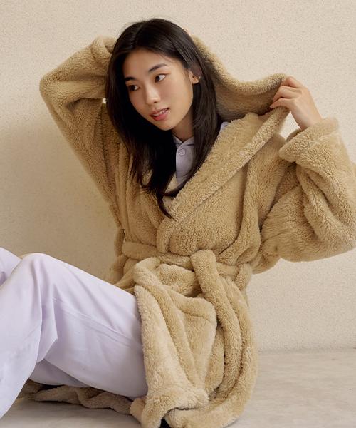 [Marn5] Heat Touch Hooded Long Fleece Couple's Sleep Robe [Shipped from Korea] 100% Authentic