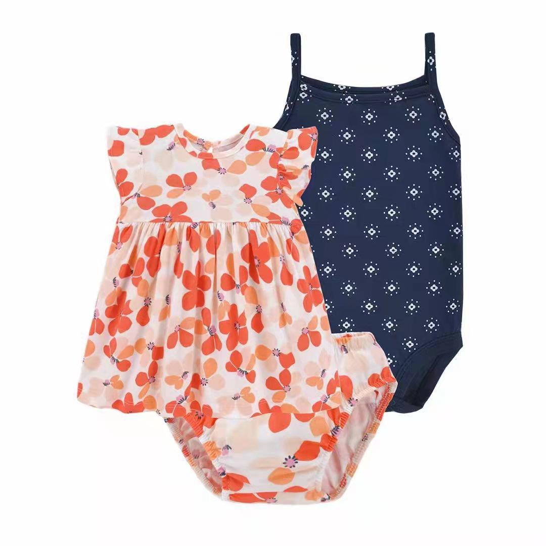 

Summer Baby Girls 3-Piece Outfit: Short-Sleeve T-Shirt & Shorts 6/9/12/18/24M (5 sets per batch)