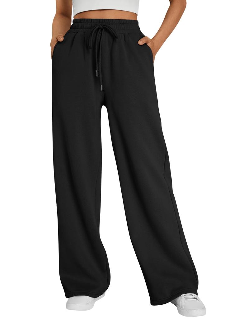 Style Women's Wide-leg Sports Pants, with Pockets, Casual Drawstring Pants, Suitable for Pairing with Casual Wear and S