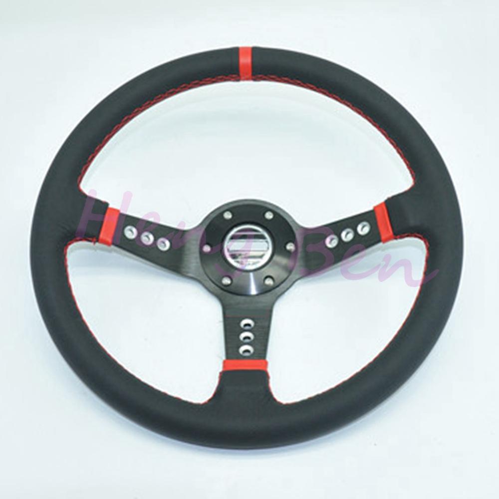 High Quality 14 350mm Black Real Leather ND Rally Tuning Drift Racing Steering Wheel SPCO 5158 Red stitch