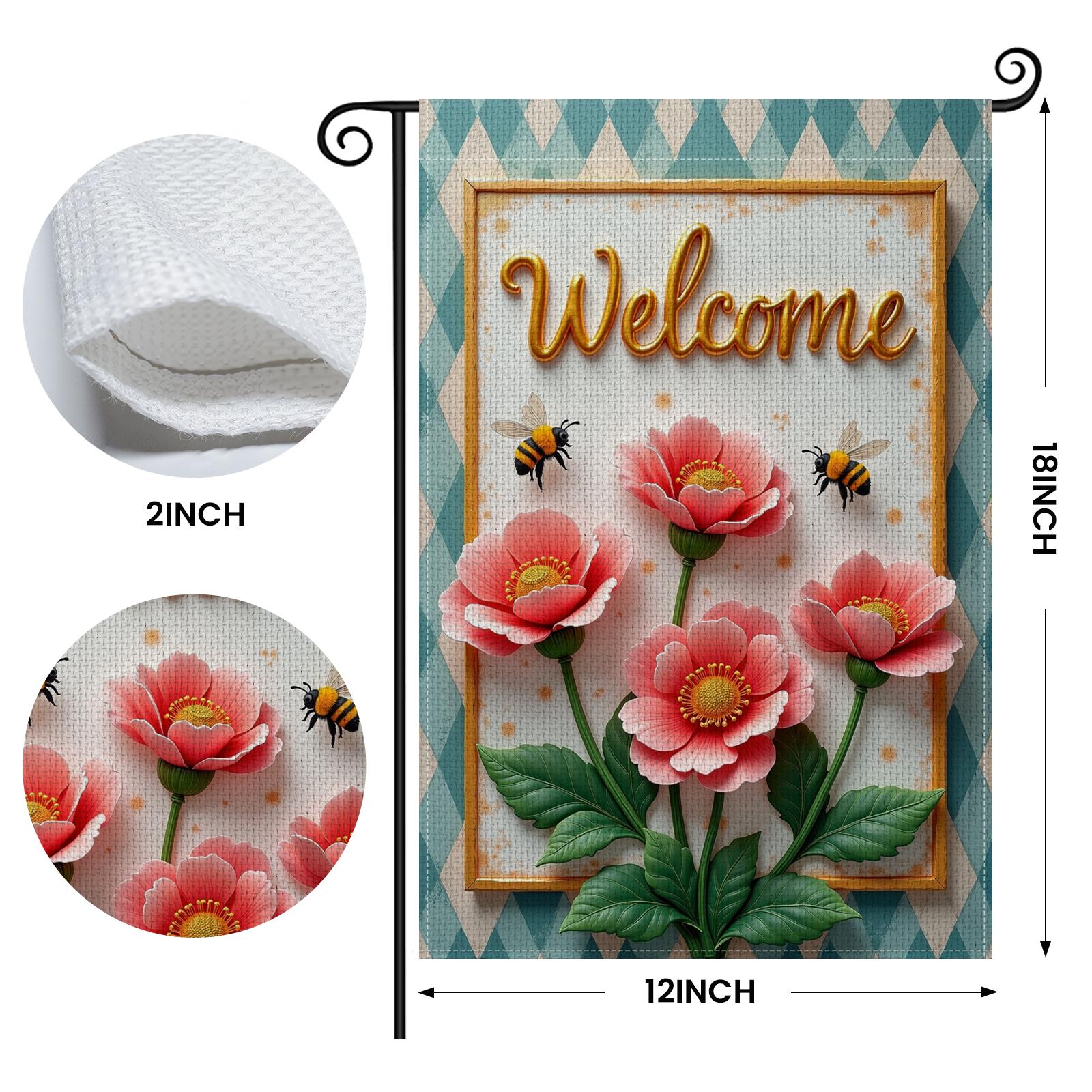 

Добро пожаловать Садовый Флаг 12x18 Двусторонний Весенний Шмель Цветы Флаг для Двора Цветочный Геометрический Ромбовидный Наружный Вертикальный Баннер на Крыльцо