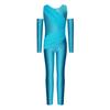 Girls Sparkly Rhinestone Dance Bodysuit Sleeveless U Back Mesh Overlay Ruched with Detachable Arm Sleeves for Gymnastics Competition