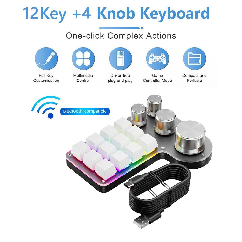 Bluetooth/USB Wired Programming Macro Custom 3/4 Knob RGB 12Key Copy Paste Photoshop Gaming Keypad Hot Swap for PC Macbook