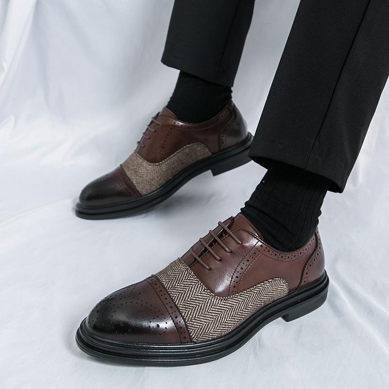 Color Matching Men's Wedding Dress Shoes Business Leather Shoes Derby Shoes Lace-up Casual Small Leather Shoes Men's Pair