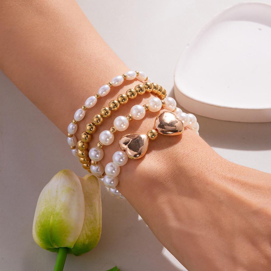 Artificial Pearl Beaded Bracelet With Geometric Oval Design For Womens Fashion Accessory