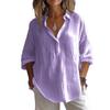 Spring and Summer Solid Color Casual Loose Long-sleeved Linen V-neck Shirt for Women