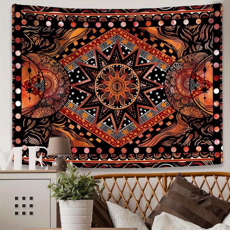 VIKAMA Retro Ethnic Style Mandala Tapestry Sun Moon Stars Wall Tapestry Dormitory Meditation Space Aesthetics Home Decoration