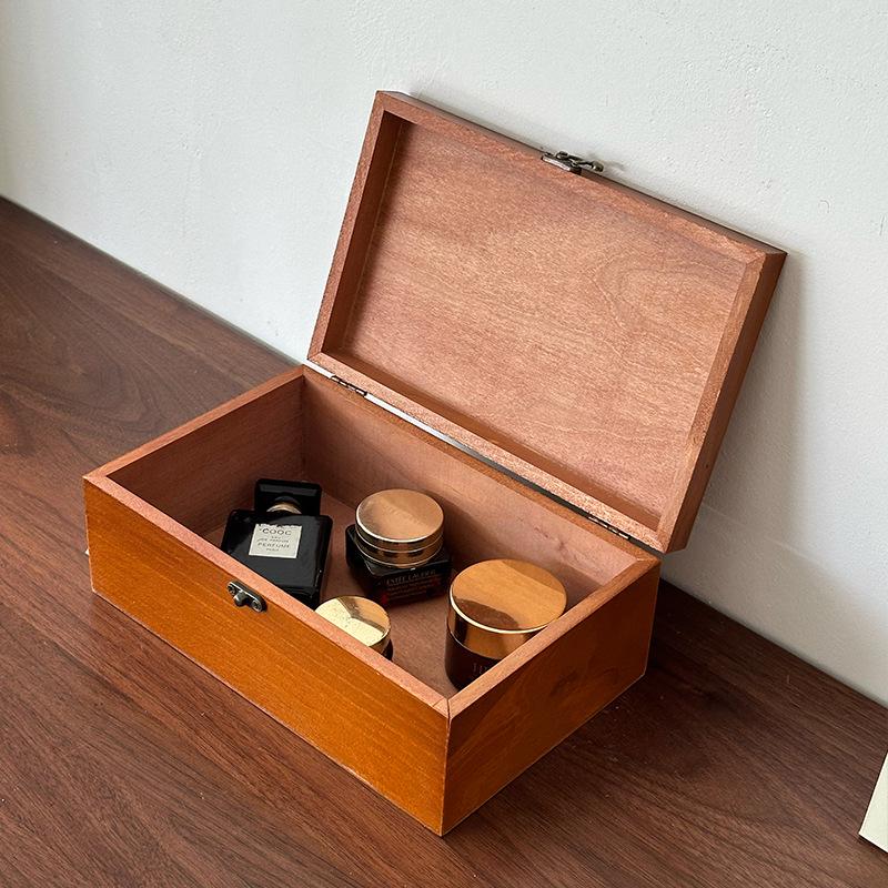 Retro Wooden Desk Organizer Box with Buckle Lid - Dustproof Storage for Jewelry & Cosmetics