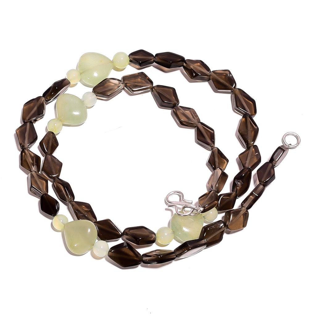 Natural Smoky Quartz Green Aventurine Gemstone Smooth Beads Necklace 17" UB-3021 UB-3021