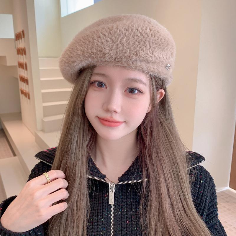 

Новые осенне-зимние шляпы для женщин, японский вязаный шерстяной берет, зимой для большой головы и лица, шляпа маленького художника, тренд One Size