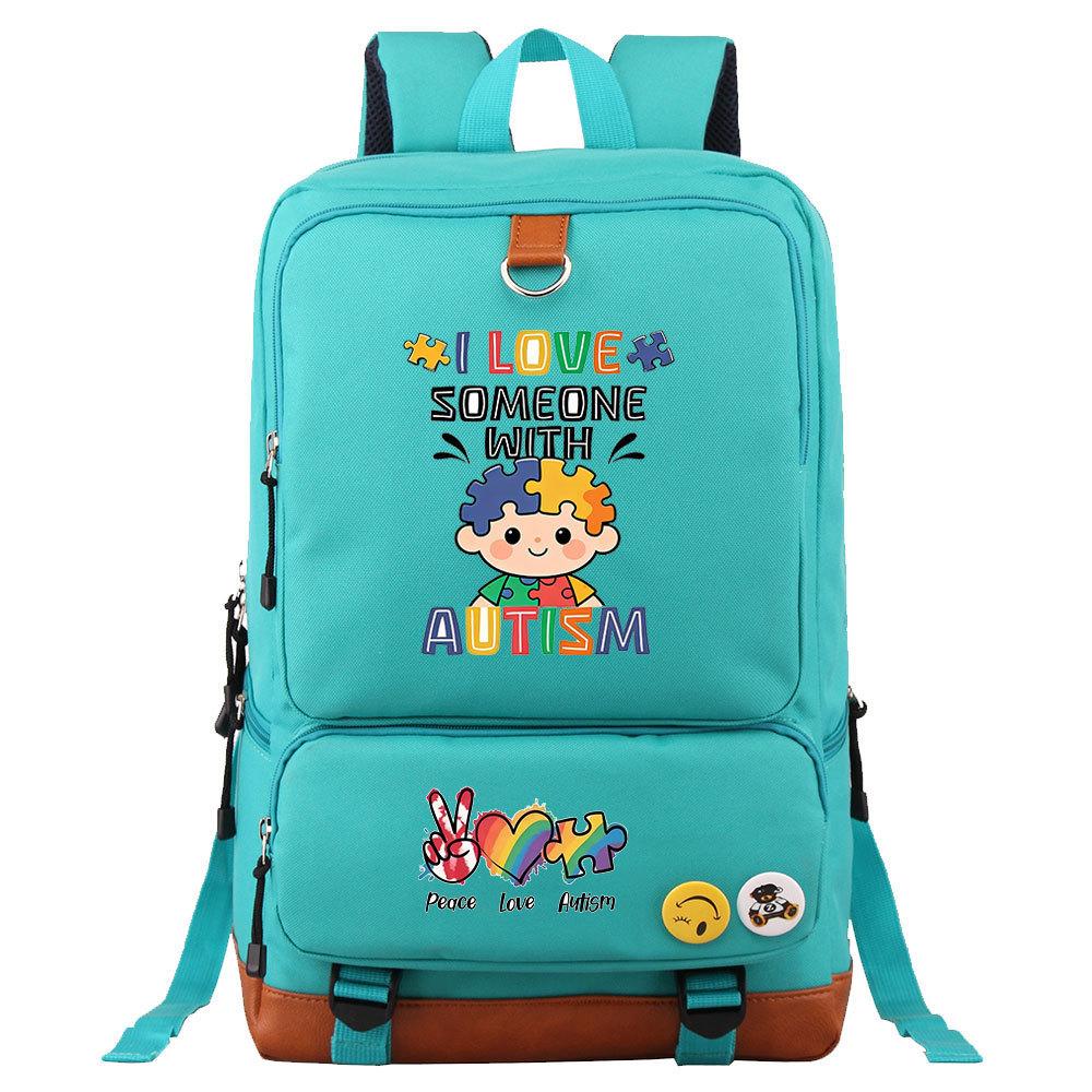 Autism Awareness LOVE Puzzle Print Back To School Backpack Casual Daypack Large Capacity Student Bookbag for Boys Girls Travel
