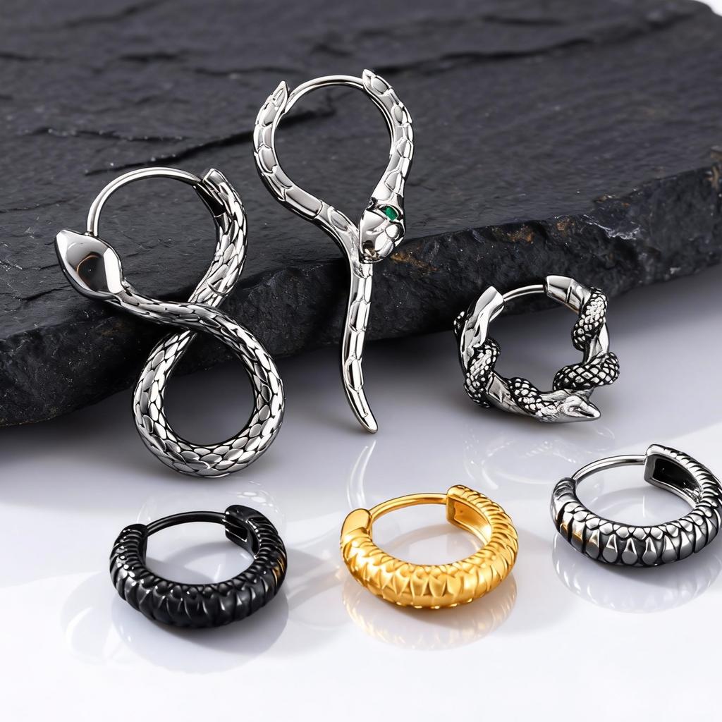 Punk Snake Hoop Earrings for Men,Vintage Waterproof Stainless Steel Sanke Earrings,Gothic Ear Jewelry Gift