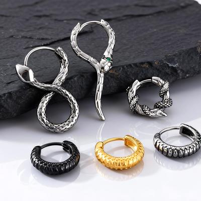Punk Snake Hoop Earrings for Men,Vintage Waterproof Stainless Steel Sanke Earrings,Gothic Ear Jewelry Gift