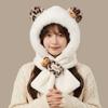 Plush Leopard Print Bear Ears Hat Scarf Integrated Women's Autumn and Winter Warm Hooded Scarf Hat Two-piece Set