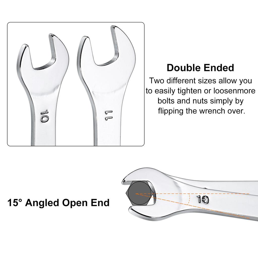 uxcell Set of 10mm x 11mm Metric Mirror Chrome Plated High Carbon Steel Wrenches for Home Maintenance and General Repairs 6-Piece Open-End