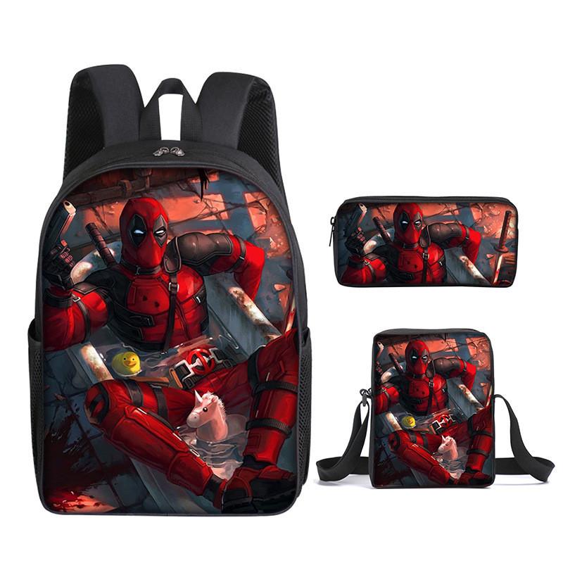 Deadpool 3pcs Student School Bag Backpack Lunch Bags Pencil Case Gifts Kids