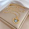 Heart Evil Blue Eye Necklace for Women Turkish Gold Color Pendant With Crystal Woman's Collars 45cm Long Stainless Steel Chains