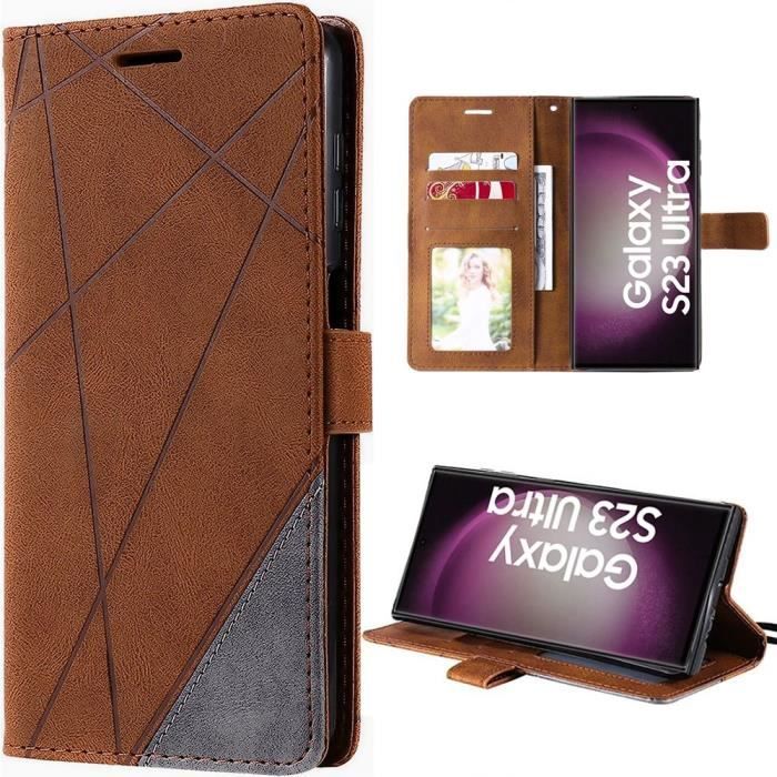 Case for Samsung Galaxy S23 Ultra - Brown Leather Effect Shockproof 360° Protection with Card Storage