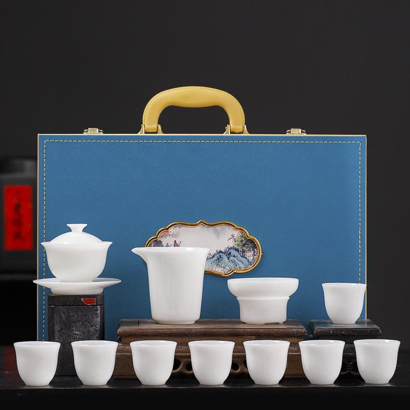 Pu Jade Porcelain Tea Set, Cover Bowl, Tea Cup for Home Use, High-end Gifts for Customers, Business Company Gifts