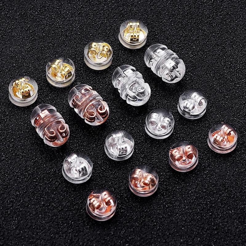 20pcs Copper Silicone Rubber Earring Back Stoppers Silicone Coated Hamburger Ear Plugs for Jewelry Making DIY Earring Accessorie