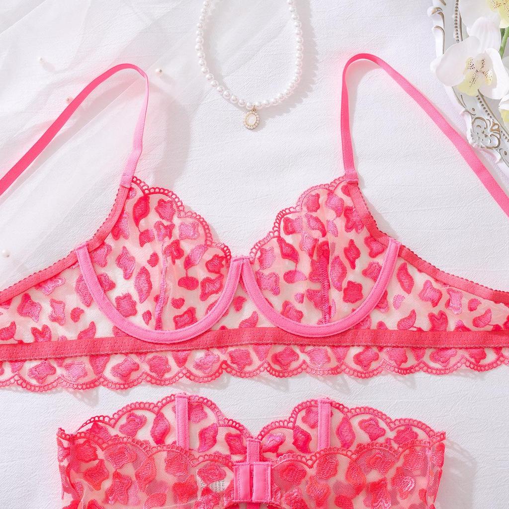 Women's Sexy Embroidery Bra Set Push-up Underwired Lingerie Set Sheer Thin Bra Set