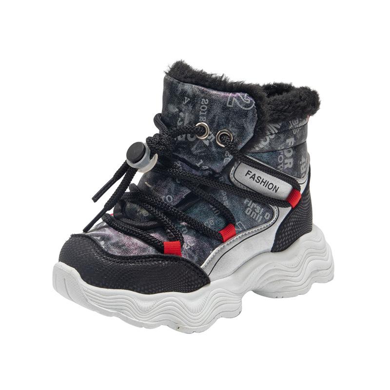 Children's velvet snow boots warm girls cotton boots 2025 winter new boys thickened cotton shoes girls short boots tide