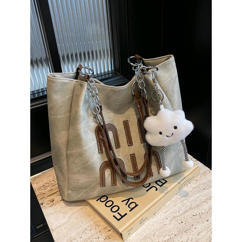 Large Capacity Casual Letter Tote Bag Women's  New Autumn Fashion Advanced Sense College Student Shoulder Pass
