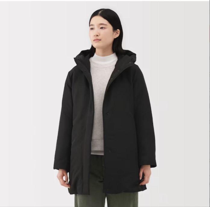 MUJI Womens Water Resistant Down Middle Coat Black M