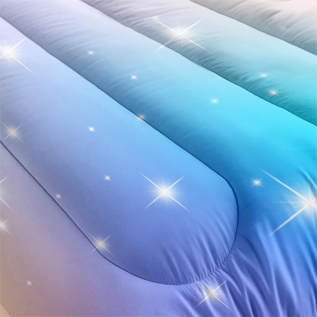 Quilt Gradient Clouds Sky Layered Feather Silk Quilt Fat Quilt Core Rainbow Quilt Cover Three-piece Set