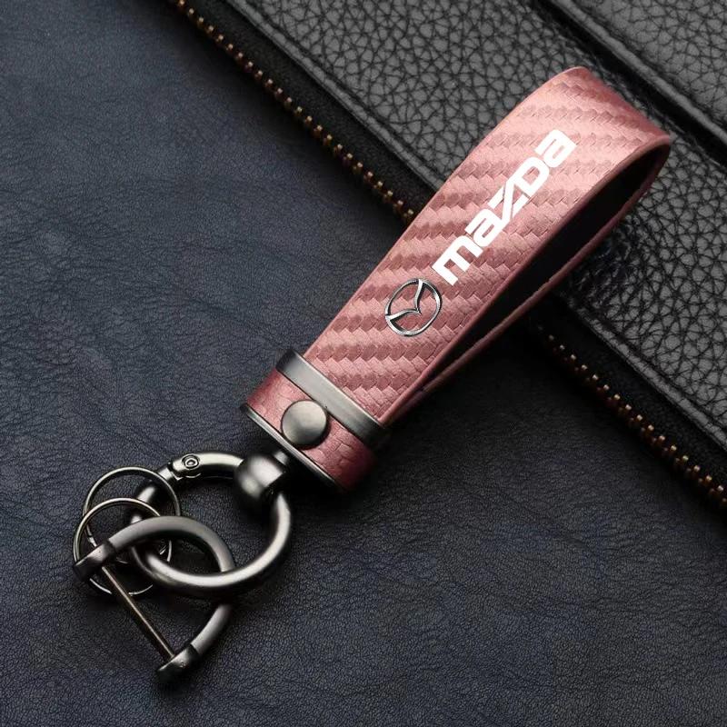 

2025 Hot Car Carbon Fiber Style Keychain Microfiber Leather Key Chain For Mazda 3 6 Atenza Protege Cx9 Cx7 Cx5 Rx8 Rx7 Mx5 Speed рожевий