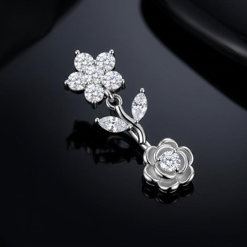 Hypoallergenic Navel Ring Shiny Cubic Zirconia Flower Design Durable Stainless Steel Belly Button Piercing for Women Gifts