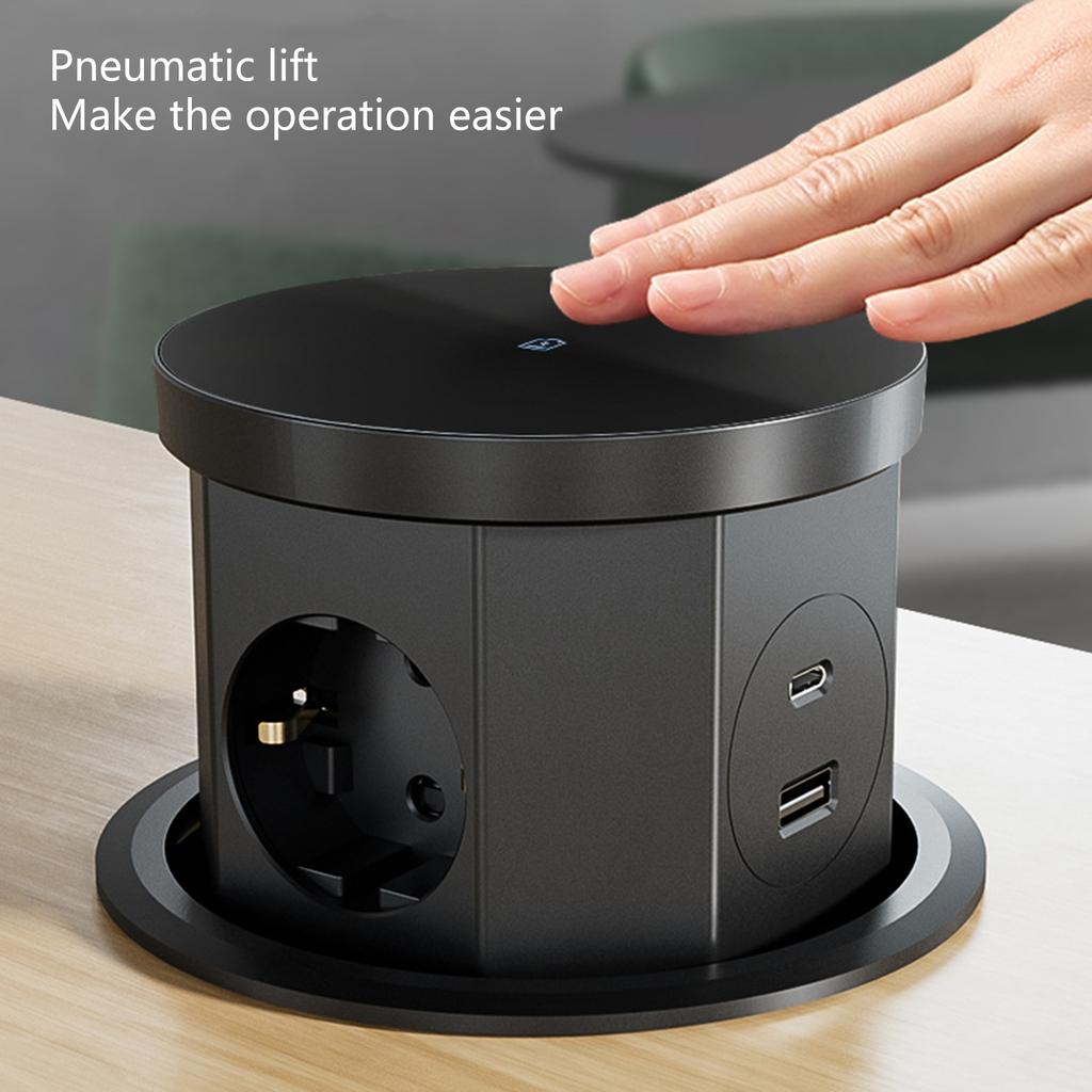 Lifting Socket Power Outlet Concealed Tabletops Retractable Hydraulic Damping Lifting Outlets with Cordless Charging